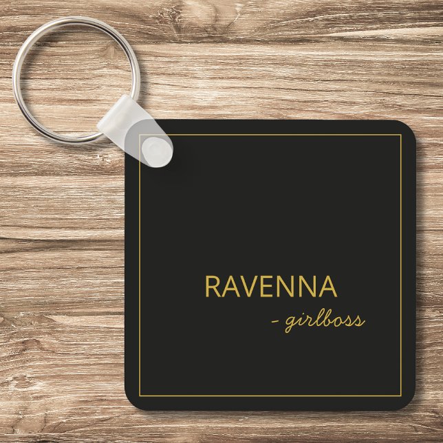 Porte-clés Black Subtle Gold Frame Luxury Girlboss Name (Créateur téléchargé)