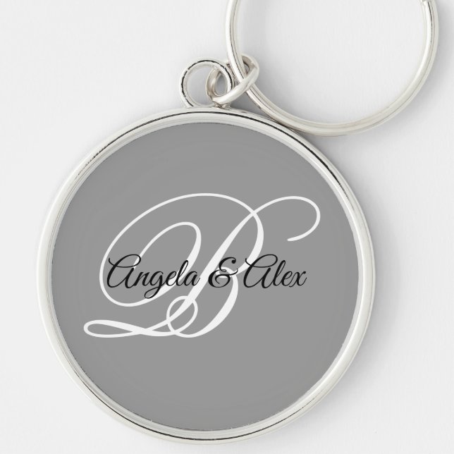 Porte-clés Black White and Gray Fancy Script Monogram (Devant)