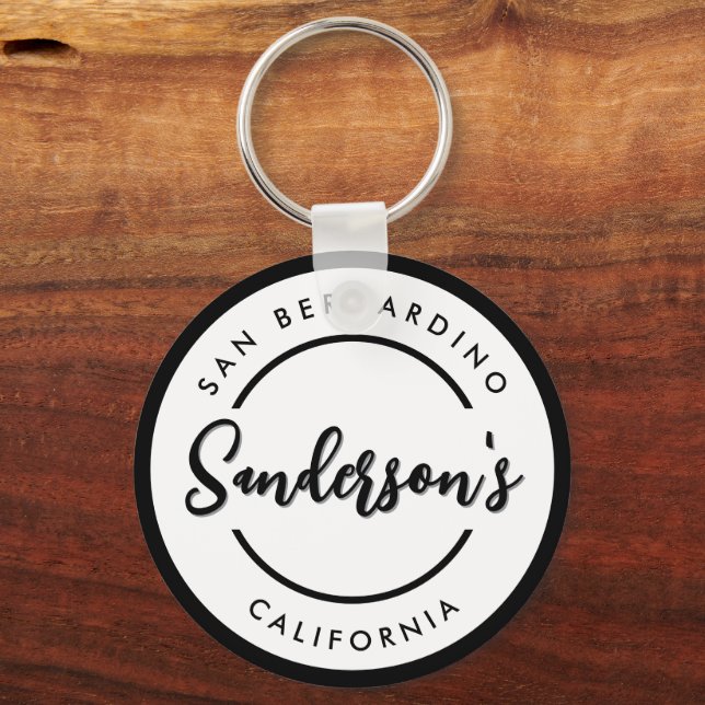 Porte-clés Black White City Ville Lieu Nom Endroit Cercle (Verso)