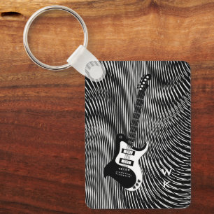 Porte-clés Black & White Electric Guitar trippy retro Pop Art