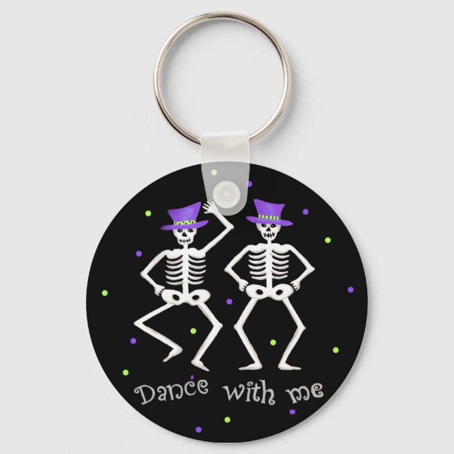 Porte-clés Black White Halloween Skeleton Bones Danse (Recto)