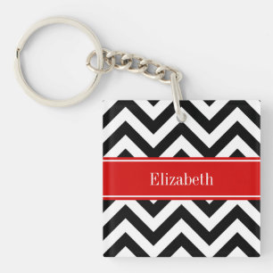 Porte-clés Black White LG Chevron Red Name monogram