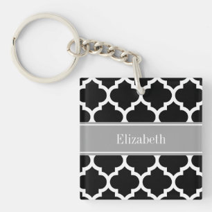 Porte-clés Black White Moroccan #5 Dark Gray Name monogram