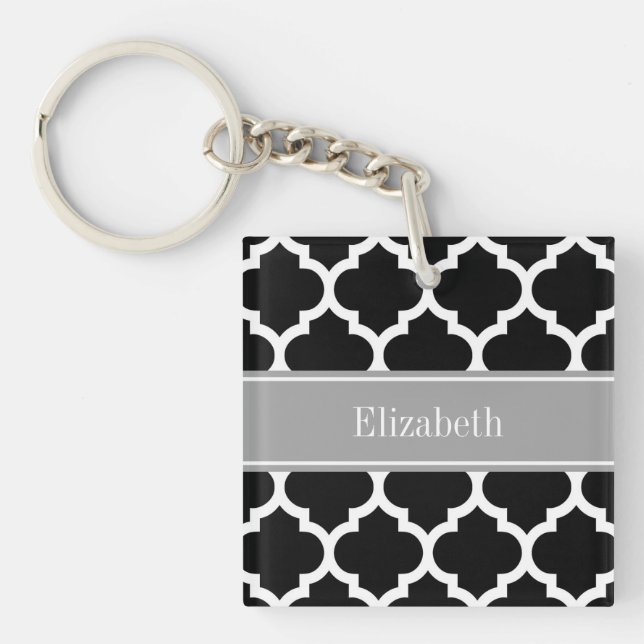 Porte-clés Black White Moroccan #5 Dark Gray Name monogram (Devant)