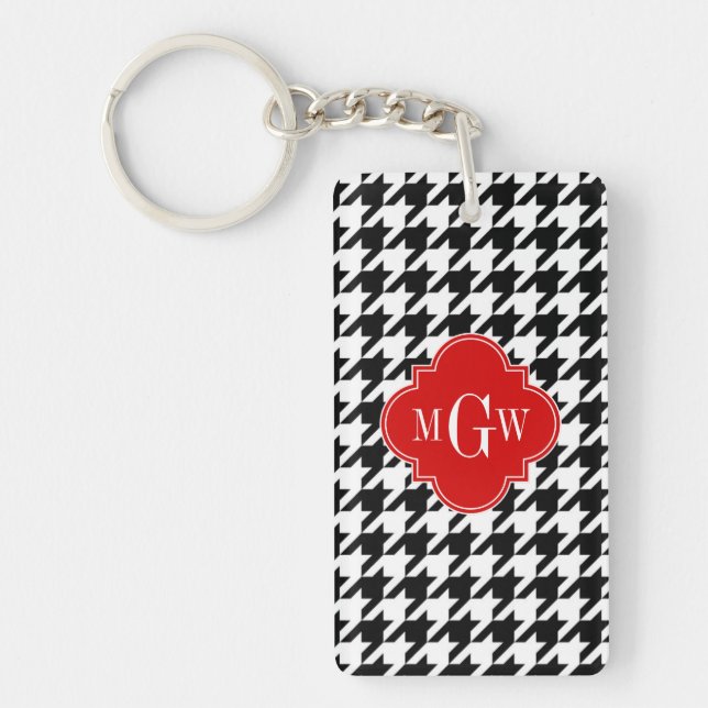 Porte-clés Black Wht Houndstooth Red Quatrefoil (Devant)