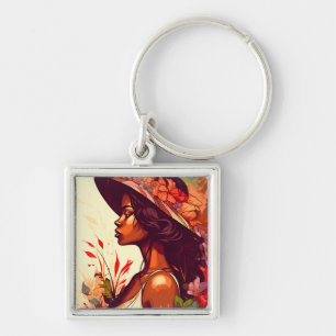 Porte-clés Black Woman in Floral Garden Toutes les Occasions