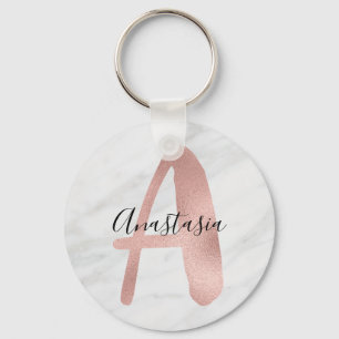 Porte-clés Blanc Chic & Marbre Gris Rose Or A Monogramme Nom