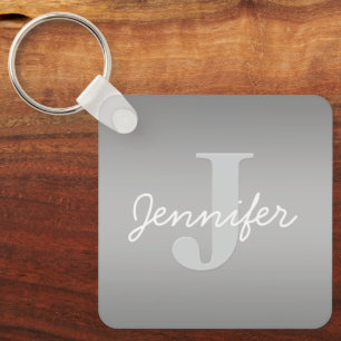 Porte-clés Blanc Cursive & Monogramme Gris Couleurs Modifia