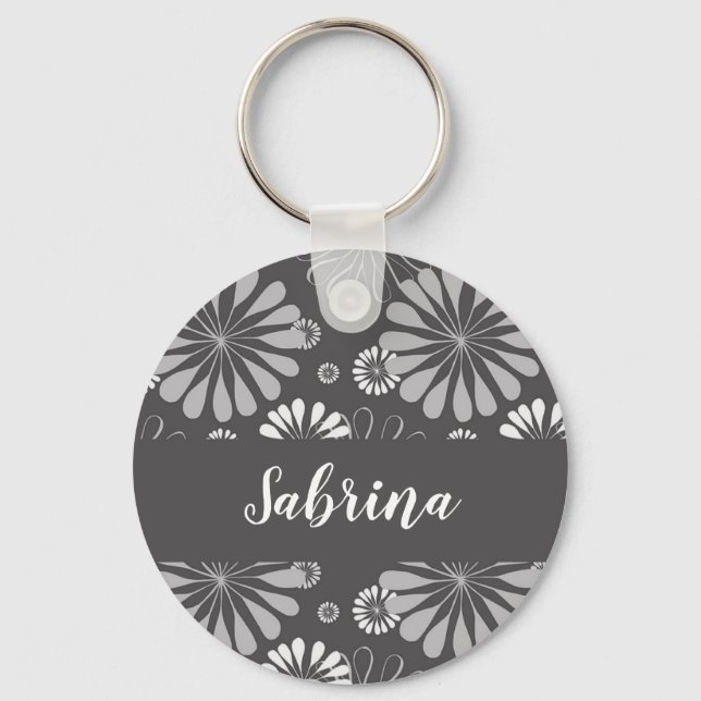 Porte-clés Blanc floral et gris (Recto)