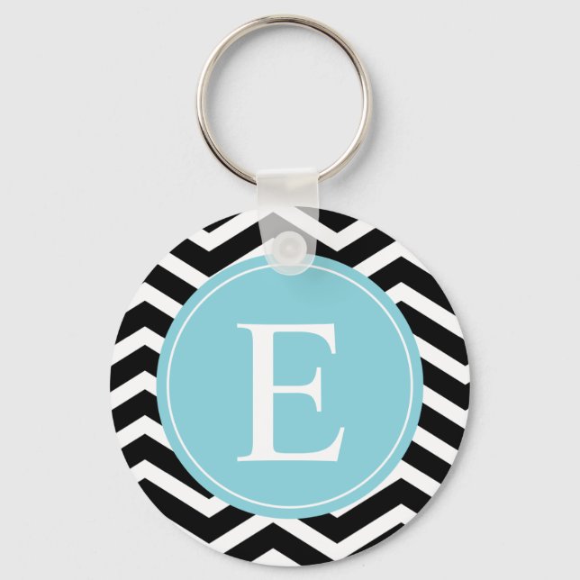 Porte-clés Blanc noir Chevron bleu personnalisé (Recto)