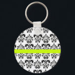 PORTE-CLÉS BLANC NOIR DOMMASQUE FLORALE VERT JAUNE FRIPE<br><div class="desc">Design élégant et classe de damas par Bulgan Lumini (c).</div>