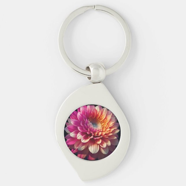 Porte-clés Blanc Orange Jaune Rose Violet Bleu Dahlia Fleur (Devant)