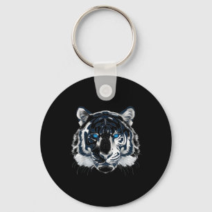 Porte-clés Blanc Tigre Bleu Yeux Chat Sauvage Animal _1
