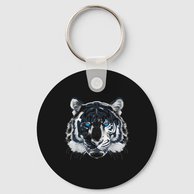 Porte-clés Blanc Tigre Bleu Yeux Chat Sauvage Animal _1 (Recto)