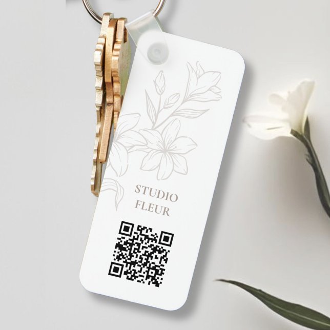 Porte-clés BLANCHE | Code QR floral minimal chic (Créateur téléchargé)