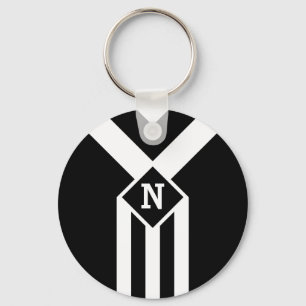 Porte-clés Blancs et Chevrons sur Noir avec Monogramme