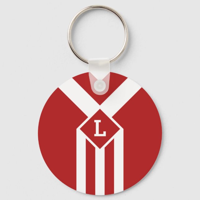 Porte-clés Blancs et Chevrons sur Rouge avec Monogramme (Recto)