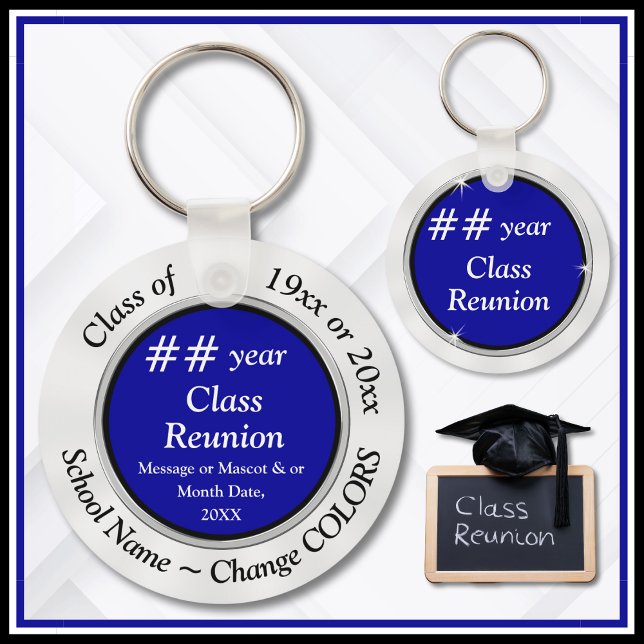 Porte-clés Bleu Blanc Noir, Idées De Réunion De Classe Peu Ch (Blue, Black and White, Class Reunion Souvenirs. 50 year class reunion souvenirs. Class reunion ideas)