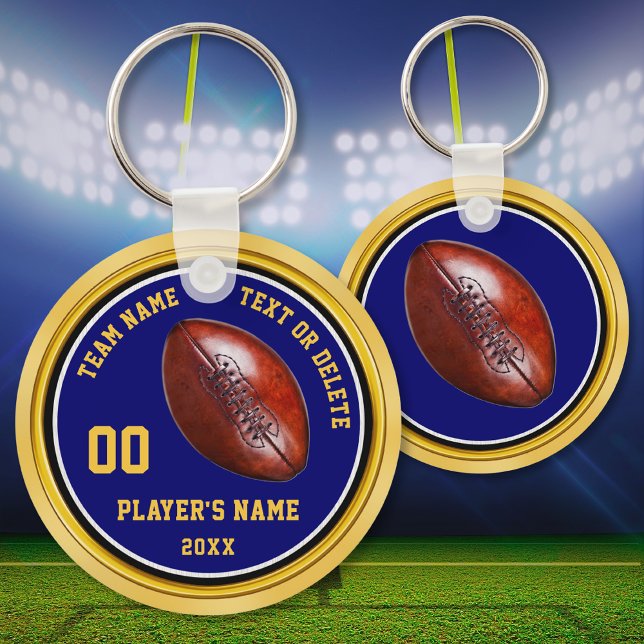 Porte-clés Bleu bon marché et Gold Football Party favorise le (Cheap football gifts. Football party favors. Personalized, football souvenirs. Football Team gifts.)