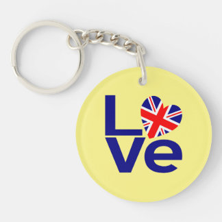Porte-clés Bleu britannique AMOUR Drapeau Royaume-Uni Cœur