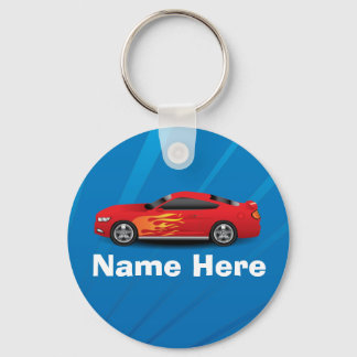 Porte-clés Bleu clair avec Red Sports Voitures Flames Enfants