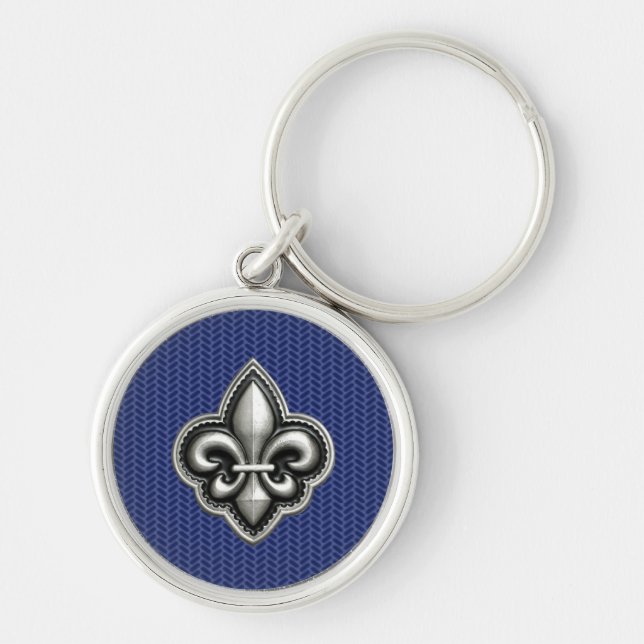 Porte-clés Bleu de cobalt de Fleur de Lis (Devant)