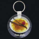 Porte-clés Bleu de crème sur ardoise avec framboise et vanill<br><div class="desc">Crème de brule sur ardoise avec framboise et vanille dessert souvenir ou cadeau pour les chefs et Crema Catalana amoureux.</div>