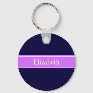Porte-clés Bleu de marine solide, Lilac Nom du ruban Monogram