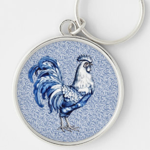 Porte-clés Bleu Delft Et Poulet Blanc Rooster