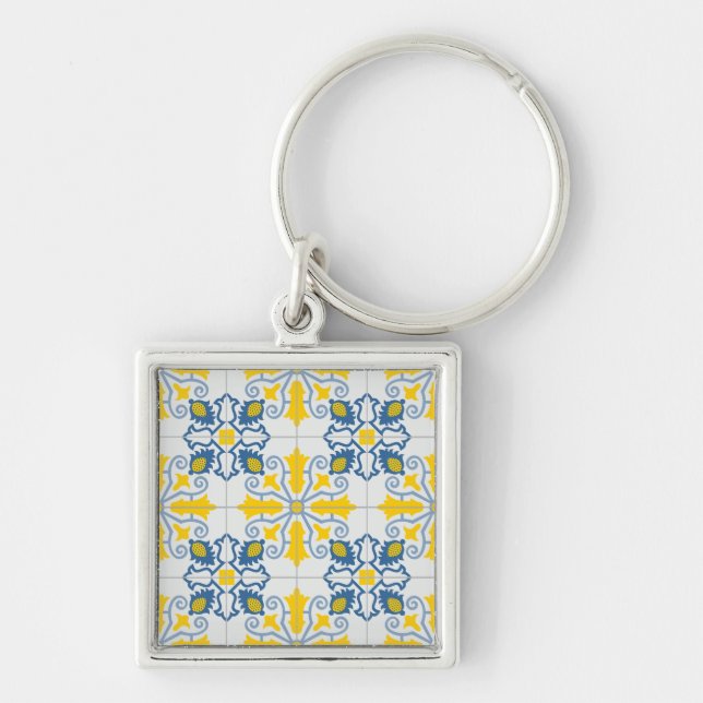 Porte-clés Bleu et jaune joli carrelage portugais motif (Devant)