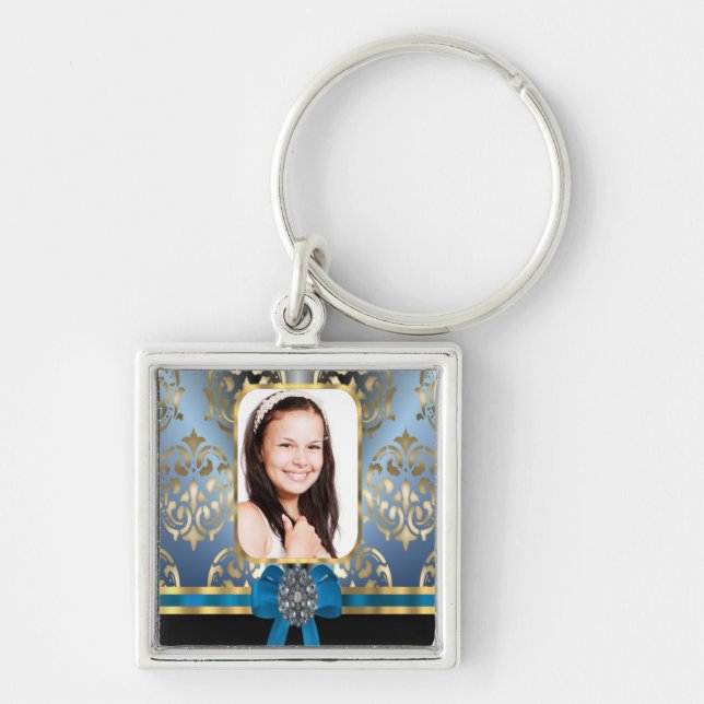 Porte-clés Bleu et or damassé (Devant)