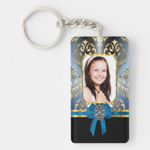 Porte-clés Bleu et or damassé