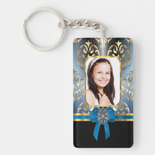Porte-clés Bleu et or damassé (Devant)