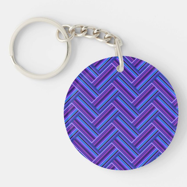Porte-clés Bleu et violet rayures double tissage (Devant)