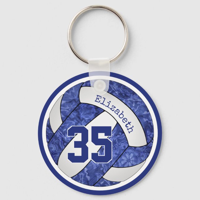 Porte-clés bleu filles volleyball équipe couleurs nom numéro (Recto)