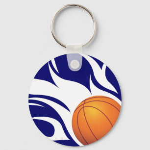 Porte-clés Bleu flamboyant et blanc de basket-ball