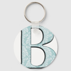 Porte-clés Bleu Floral Damask Imprimer B monogramme initiales