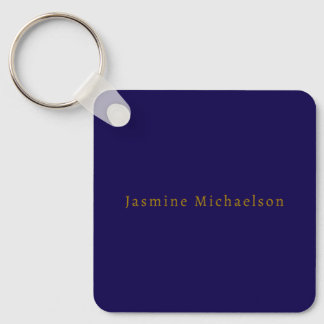 Porte-clés Bleu foncé et or Mignon Minimaliste Propre Nom
