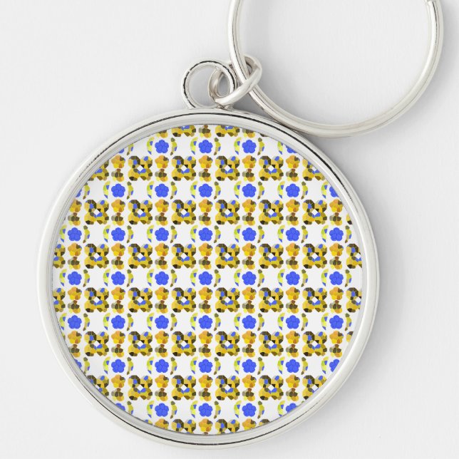 Porte-clés Bleu Jaune Illustration Formes fantaisistes (Devant)