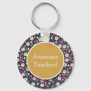 Porte-clés Bleu jaune rose Floral Magnifique enseignant