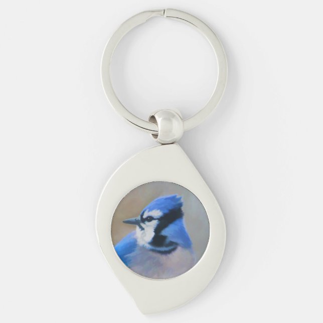 Porte-clés Bleu Jay Painting - Art original pour les oiseaux (Devant)