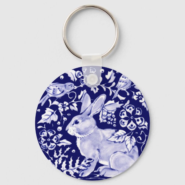Porte-clés Bleu lapin lapin Oiseau floral Dedham Delft (Recto)