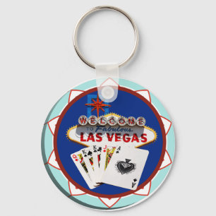 Porte-clés Bleu Las Vegas Affiches de bienvenue Poker Chip