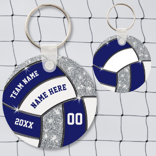 Porte-clés Bleu marine, Blanc, Argent, Cadeaux de volley-ball