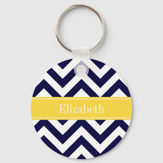 Porte-clés Bleu marine grand chèvron Monogramme de nom ananas (Recto)