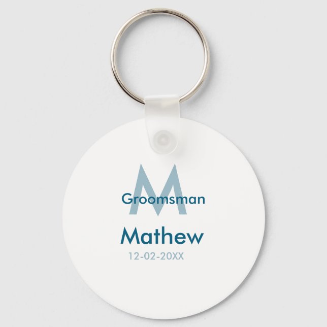 Porte-clés Bleu marine nom du garçon d'honneur lettre date ma (Recto)