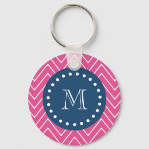 Porte-clés Bleu marine, rose indien Chevron   votre