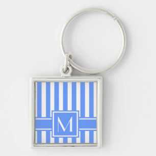Porte-clés Bleu moderne bande avec Monogramme