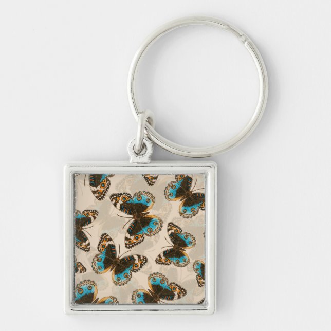 Porte-clés Bleu motif papillon Pansy sur blanc (Devant)
