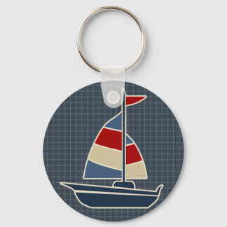 Porte-clés Bleu nautique, Rouge, Crème Voilier Personnalisé